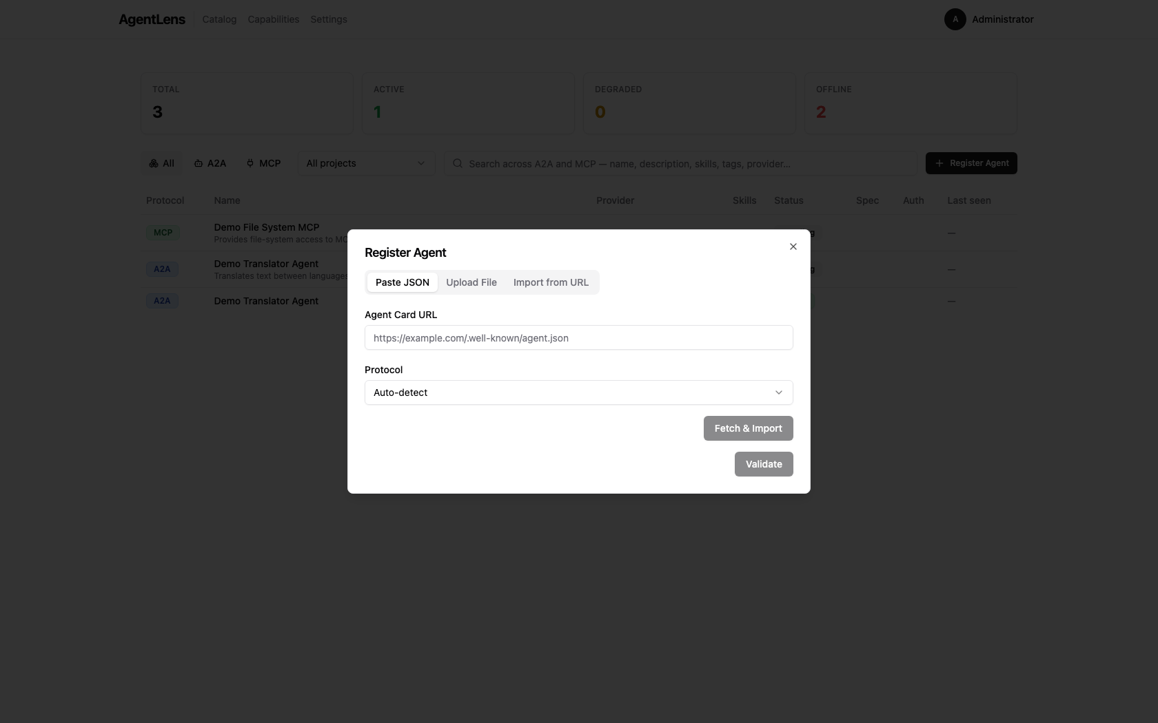 Import from URL tab — empty state