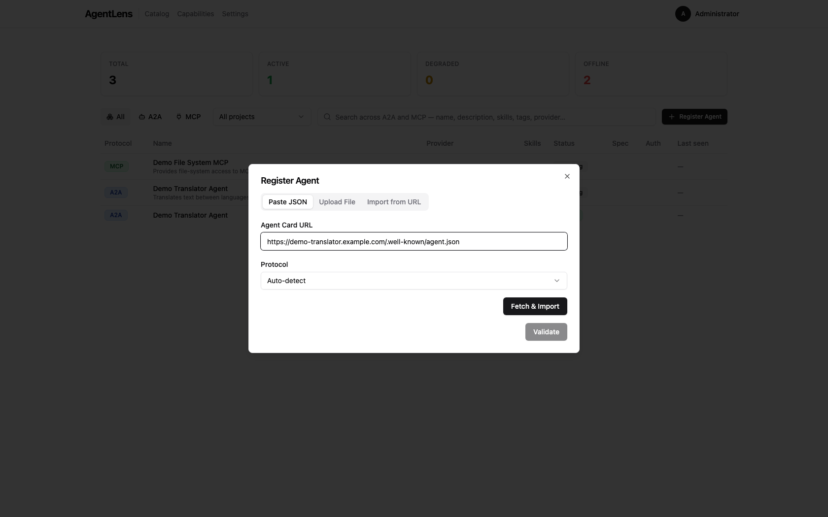 Import from URL tab with a URL filled in