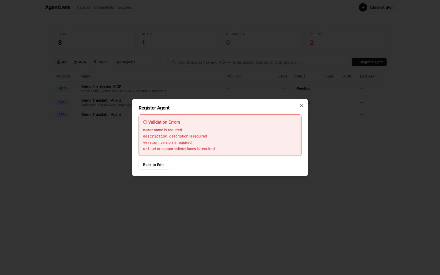Paste JSON tab showing schema validation errors