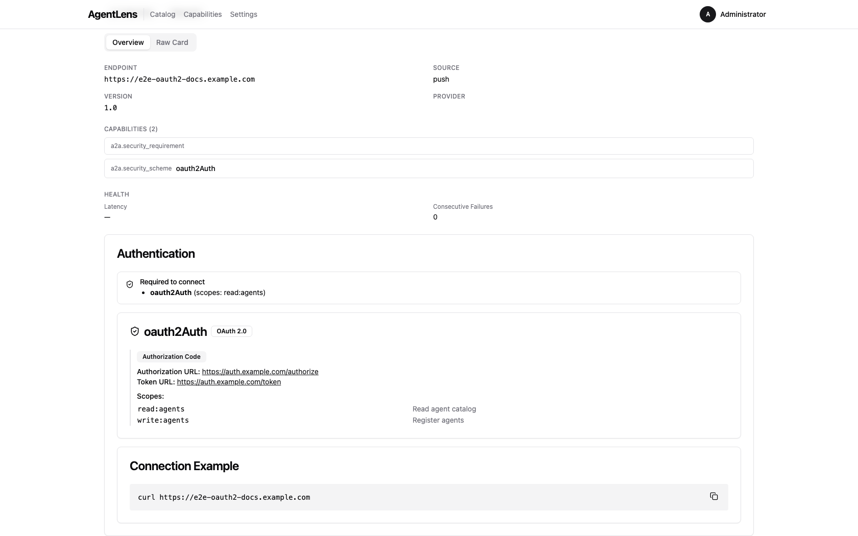 Detail page showing OAuth2 authorization code flow