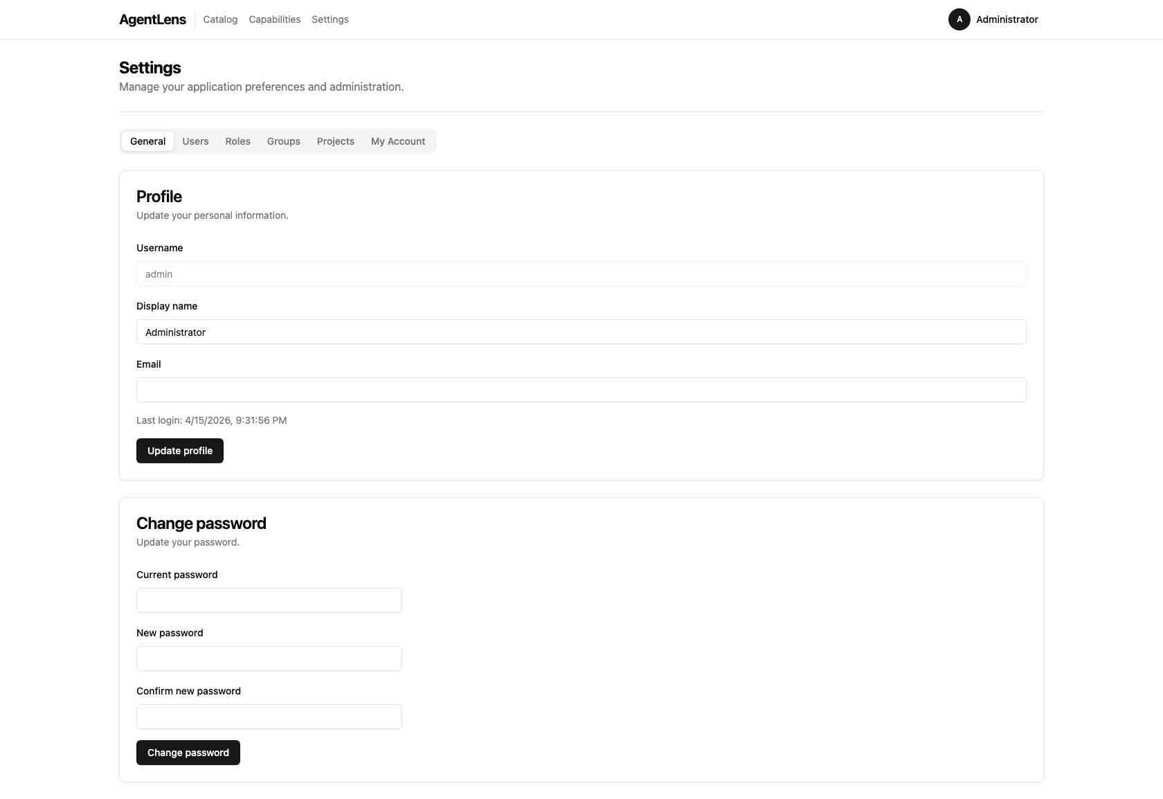 Settings → My Account tab