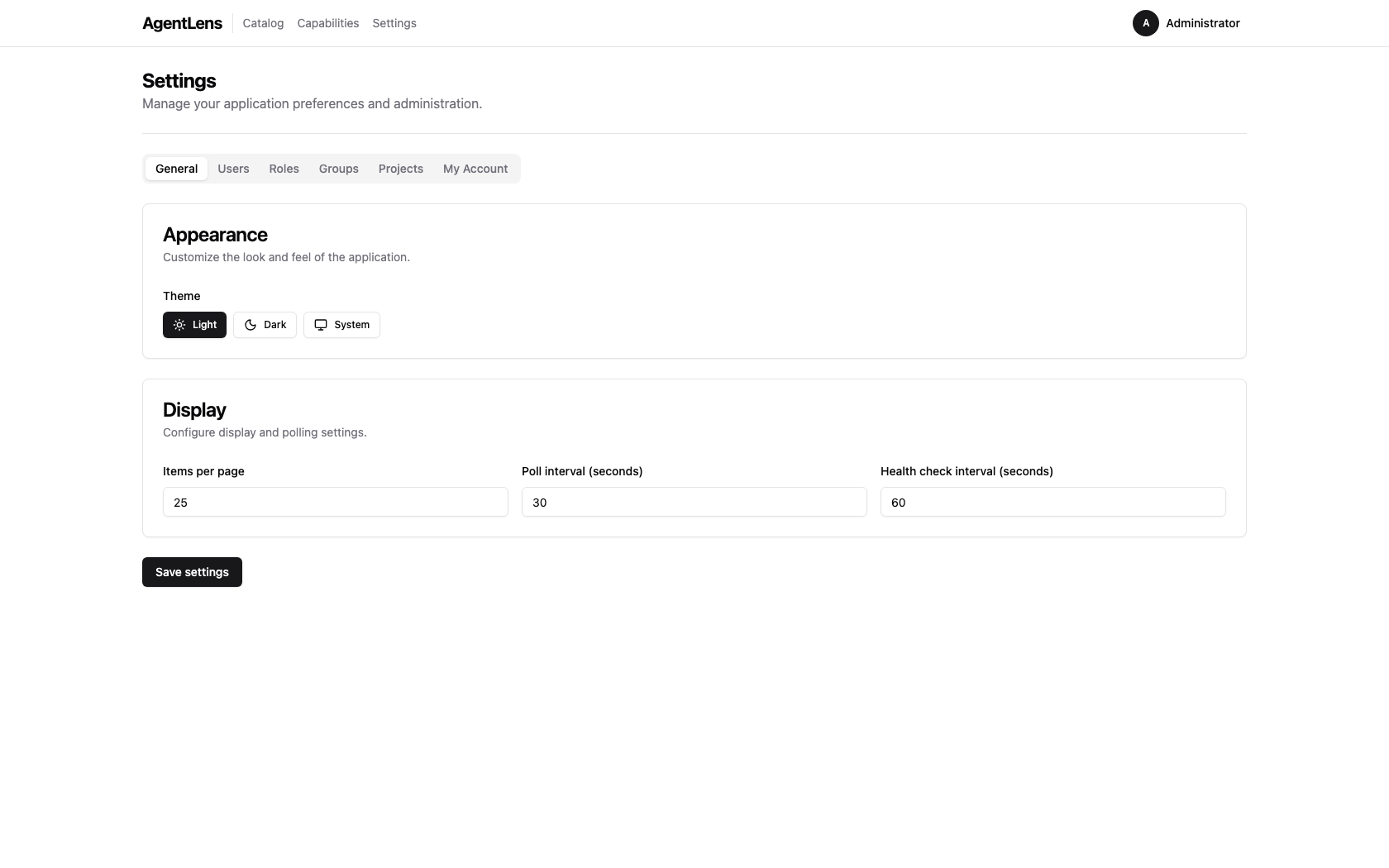 Settings → General tab