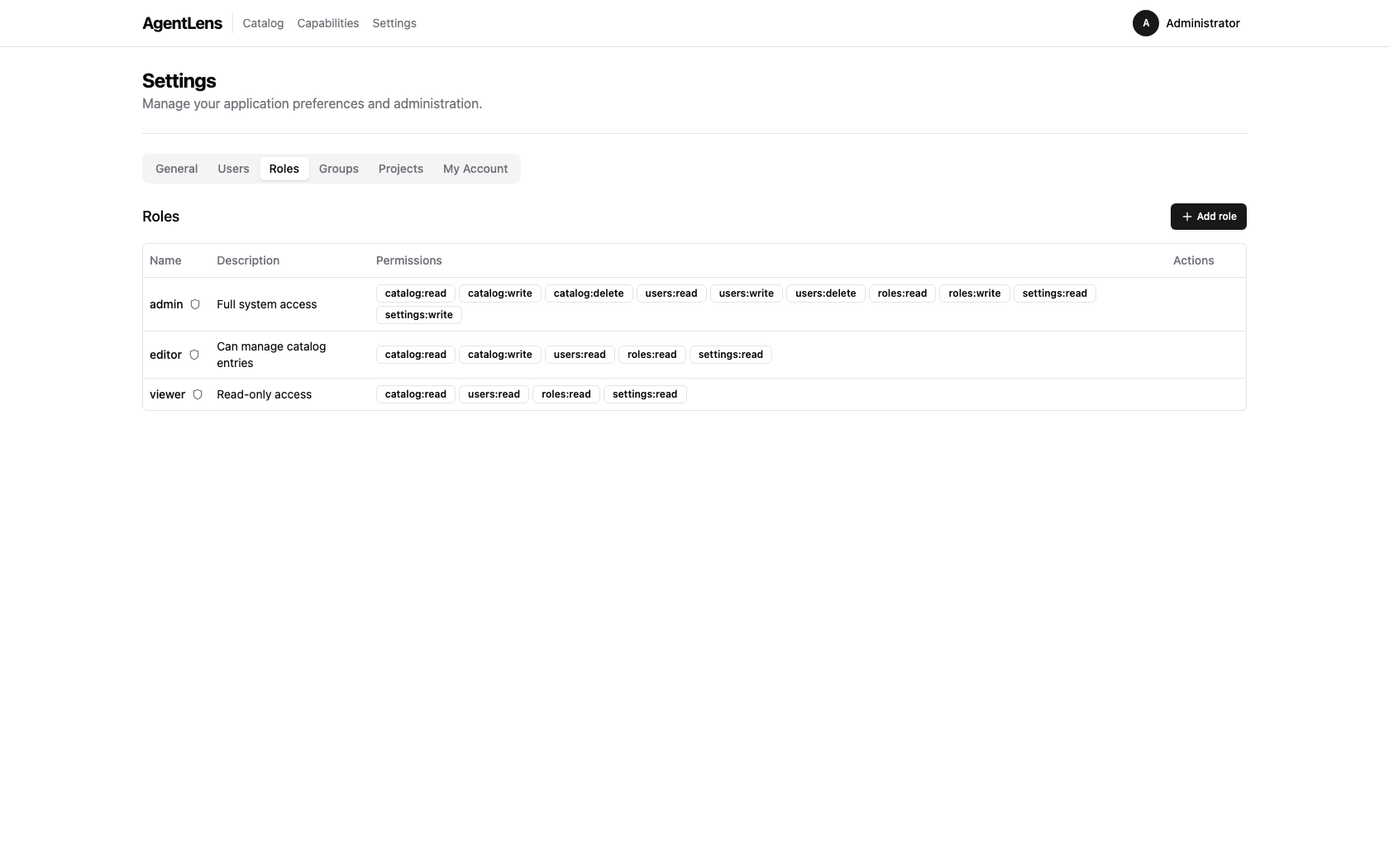 Settings → Roles tab