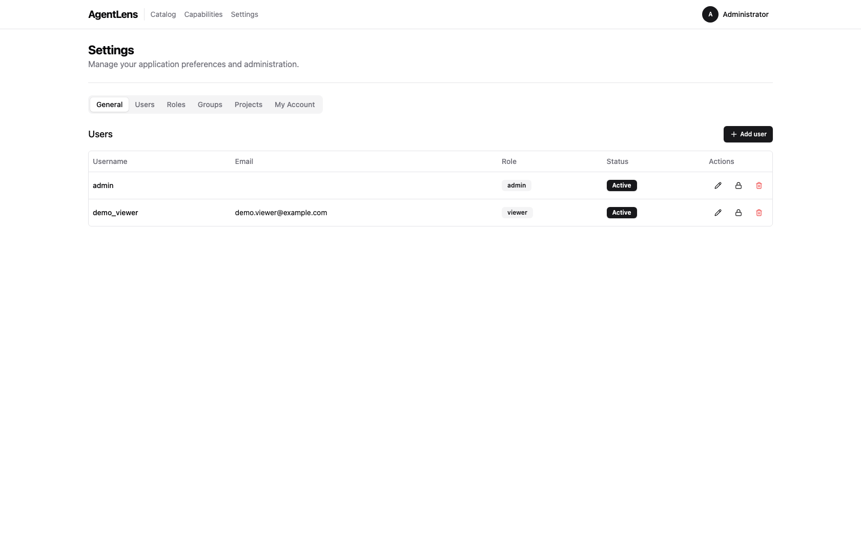 Settings → Users tab